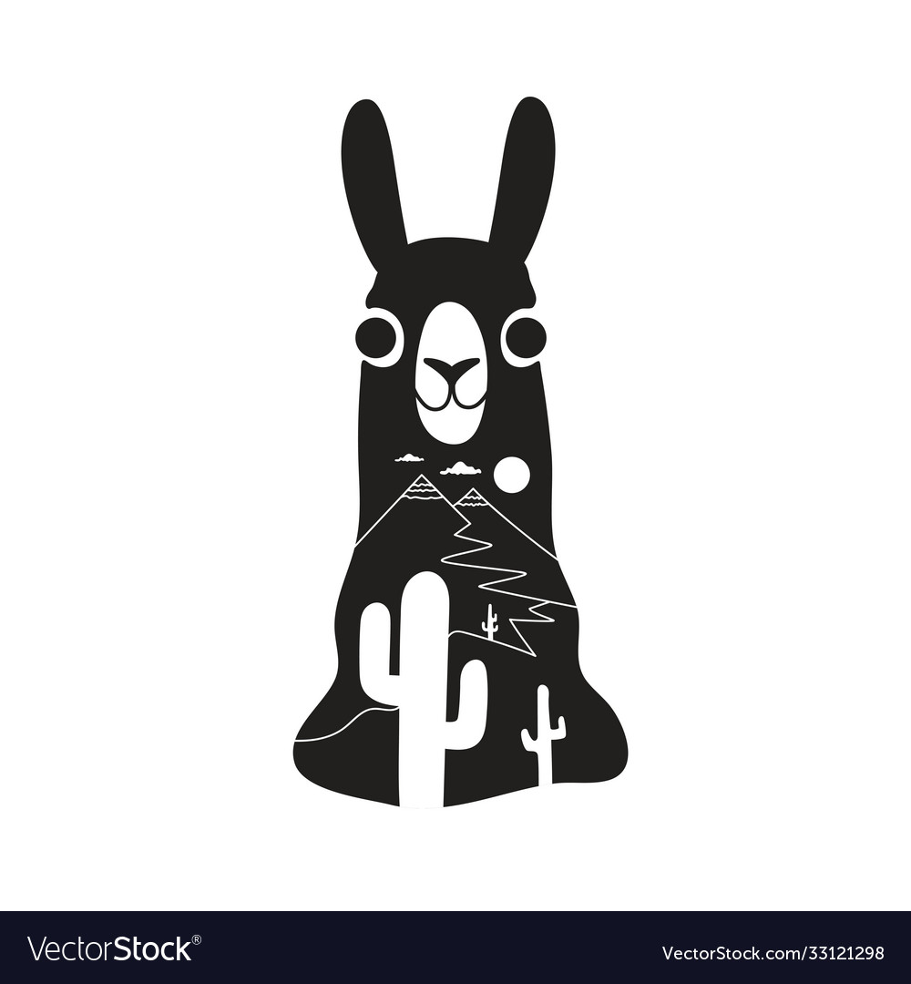 With funny llama head cactus silhouettes and Vector Image