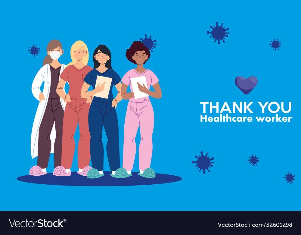 Women doctors with masks and thank you healthcare Vector Image