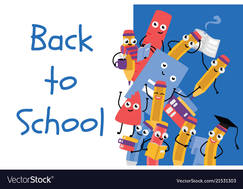 Back to school poster with pencil character Vector Image