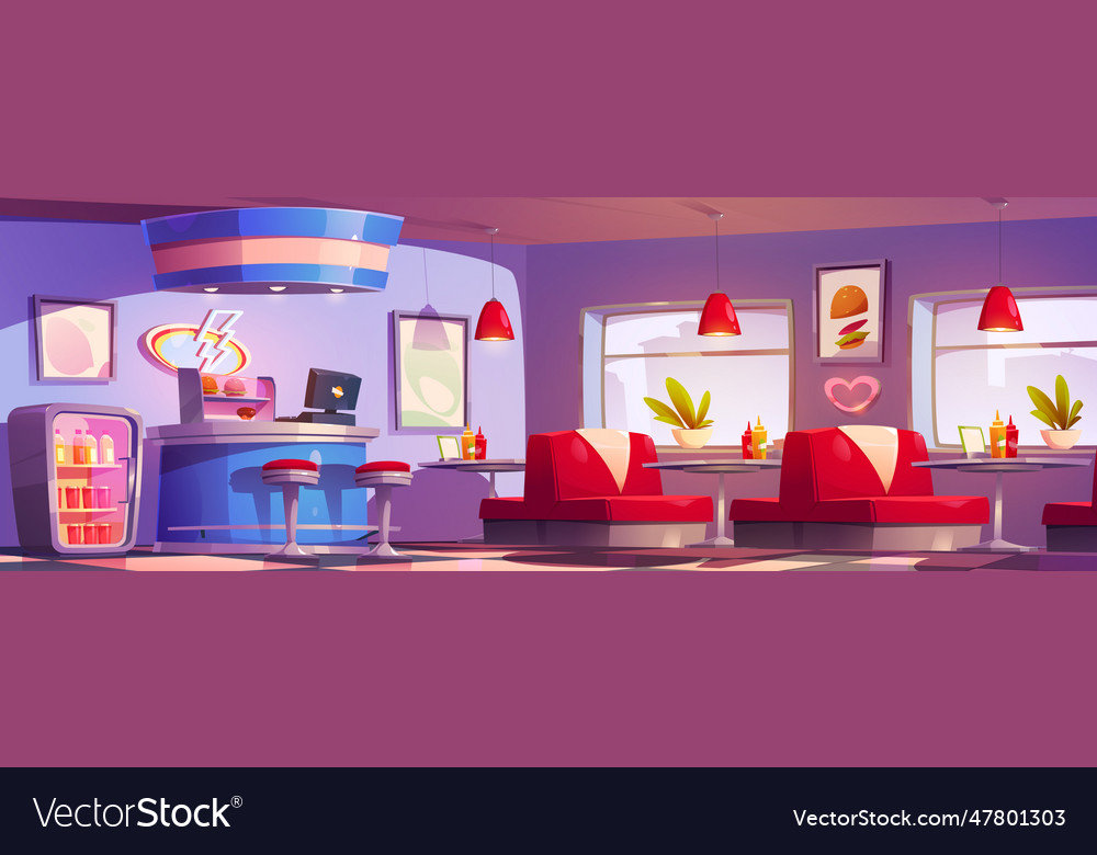 Fast food diner restaurant cartoon interior Vector Image