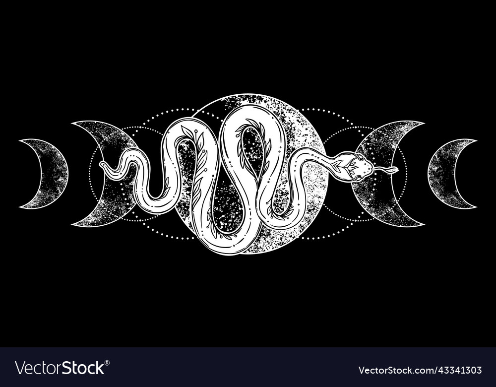 Snake and triple moon phases sacred geometry Vector Image