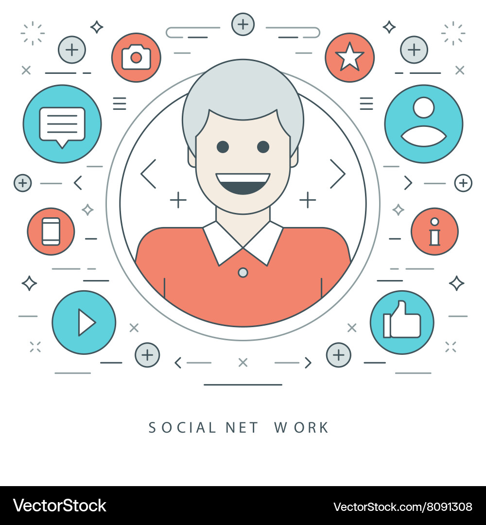 Flat line social network concept Royalty Free Vector Image