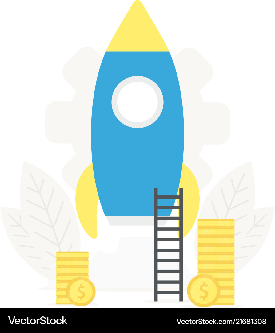 Startup business rocket launch Royalty Free Vector Image