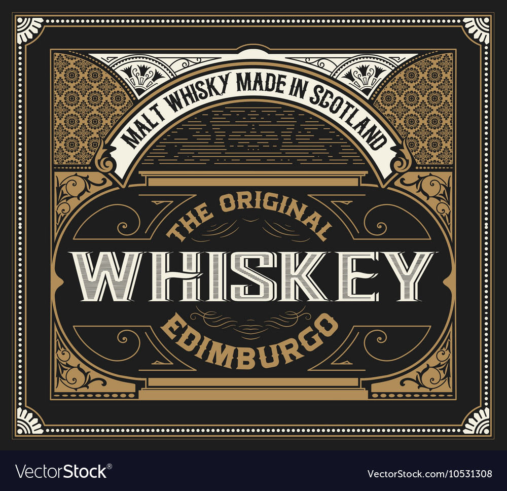 Whiskey label with old frames Royalty Free Vector Image