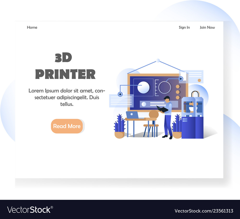 3d Printer Website Landing Page Design Royalty Free Vector