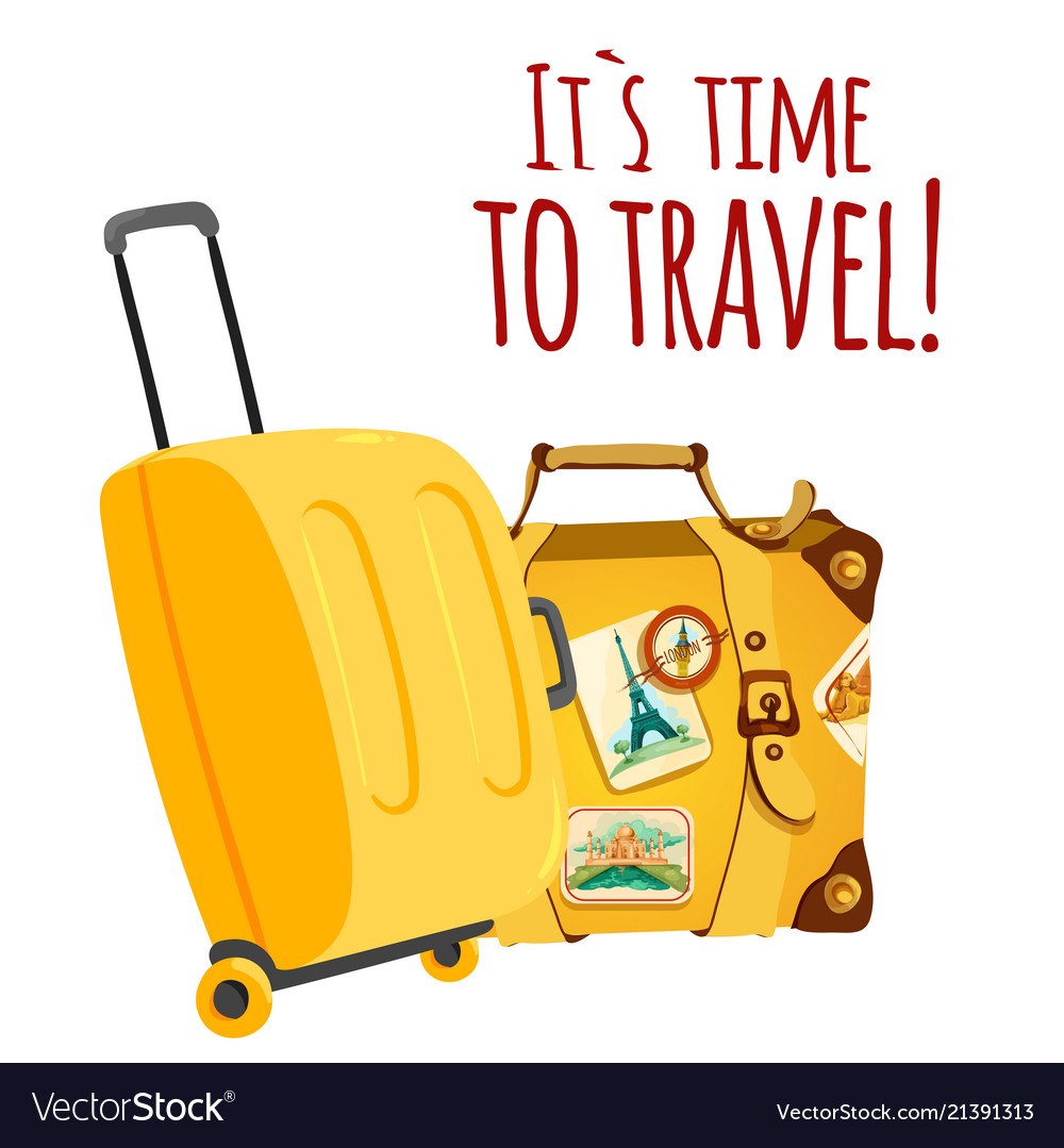 Its Time To Travel Yellow Baggage Background Vector Image