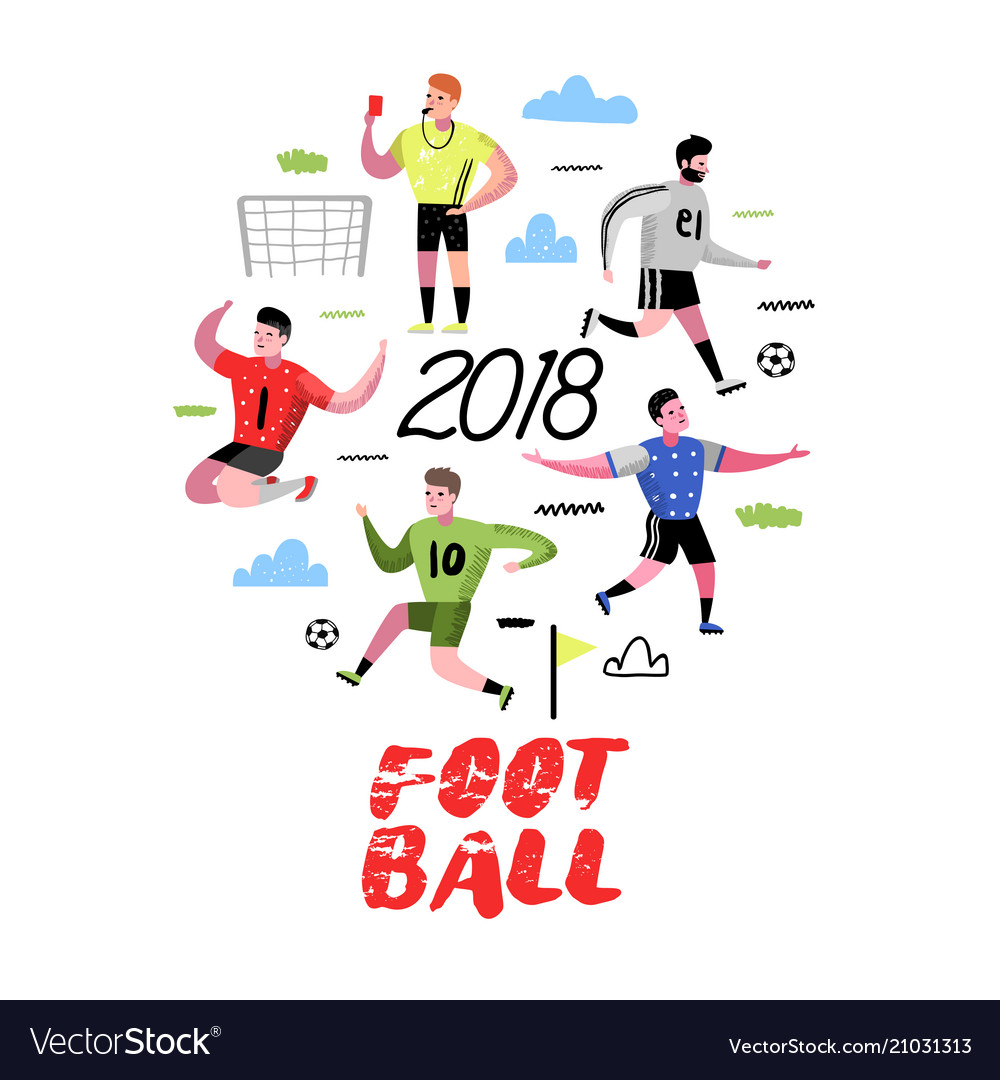 Soccer Cartoon Players Doodle Football Player Vector Image