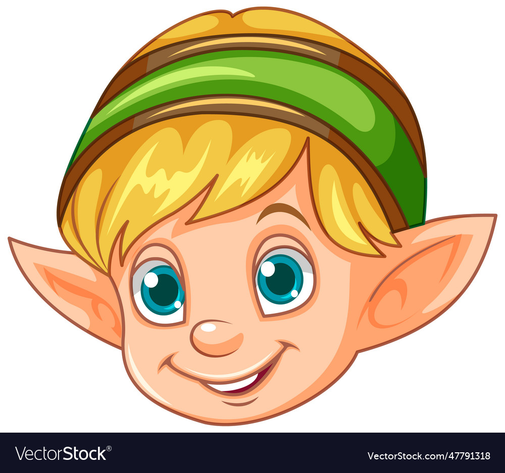 Cute elf head cartoon character Royalty Free Vector Image