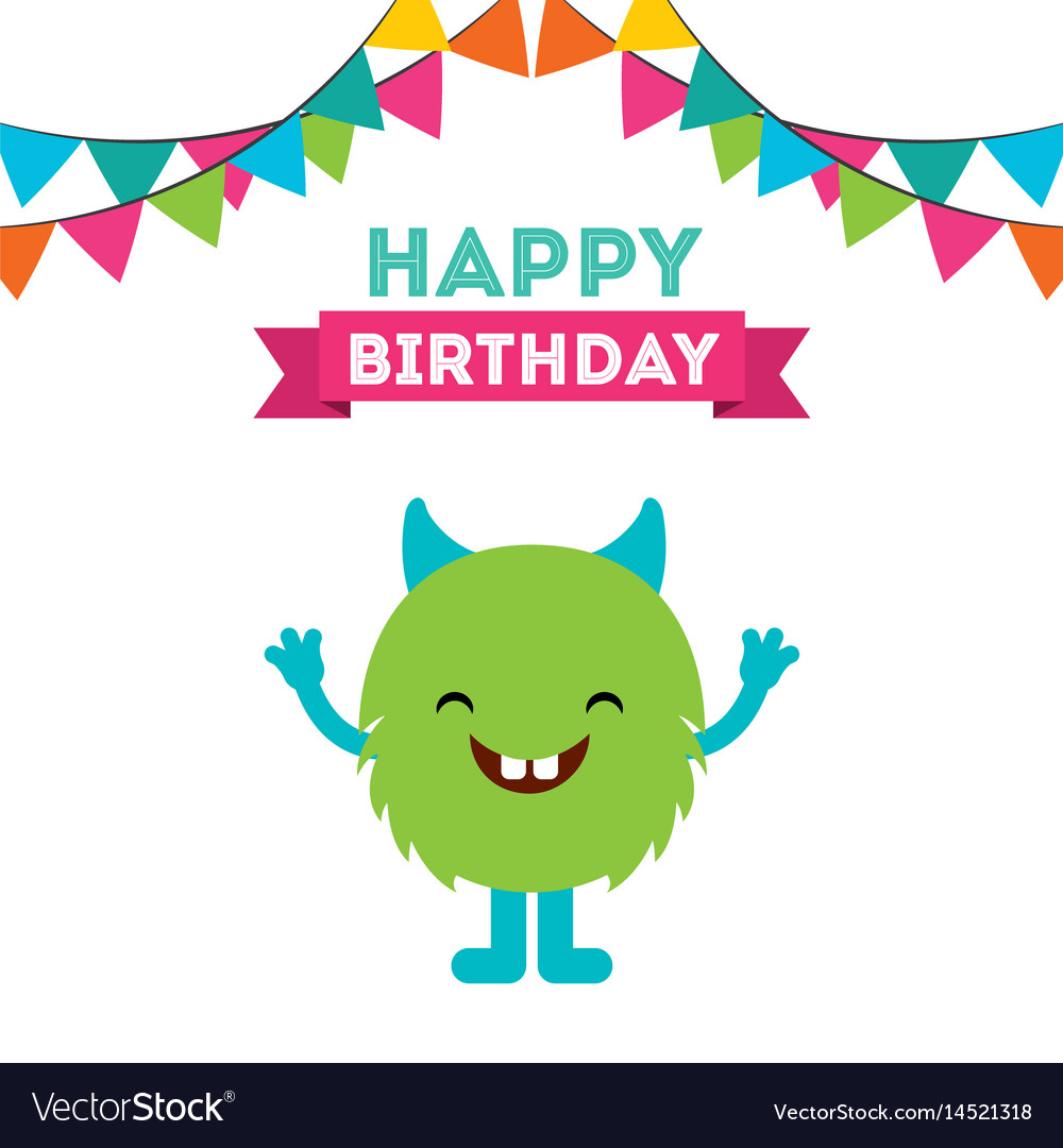 Monster characters in birthday party Royalty Free Vector