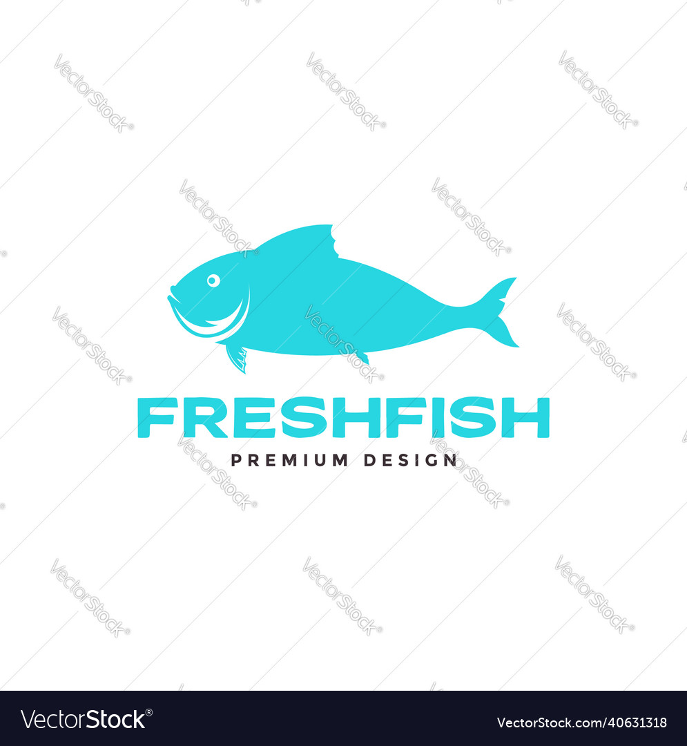 Simple flat blue fish fat logo symbol icon Vector Image