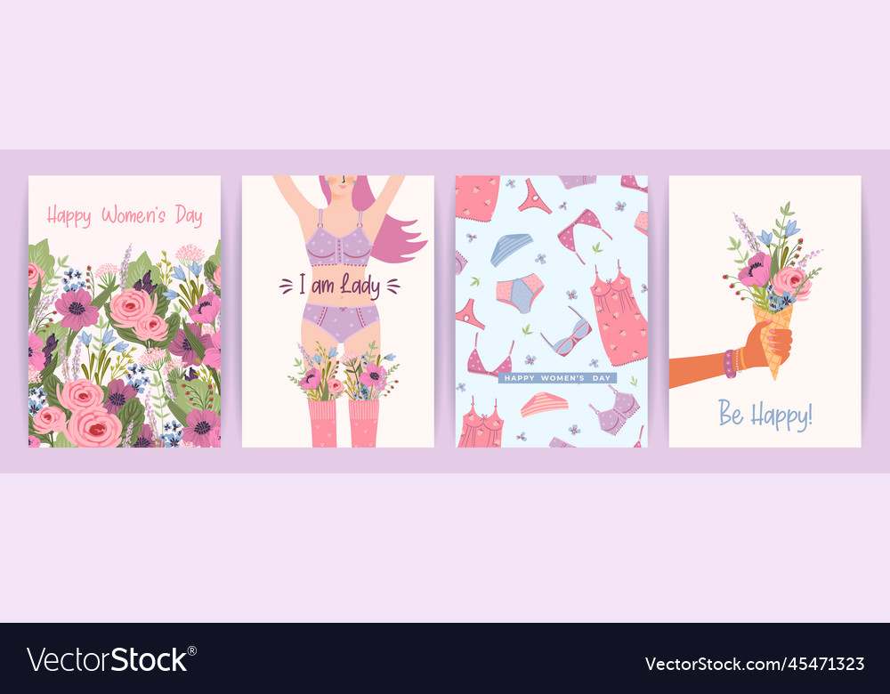 Cards with cute female set Royalty Free Vector Image