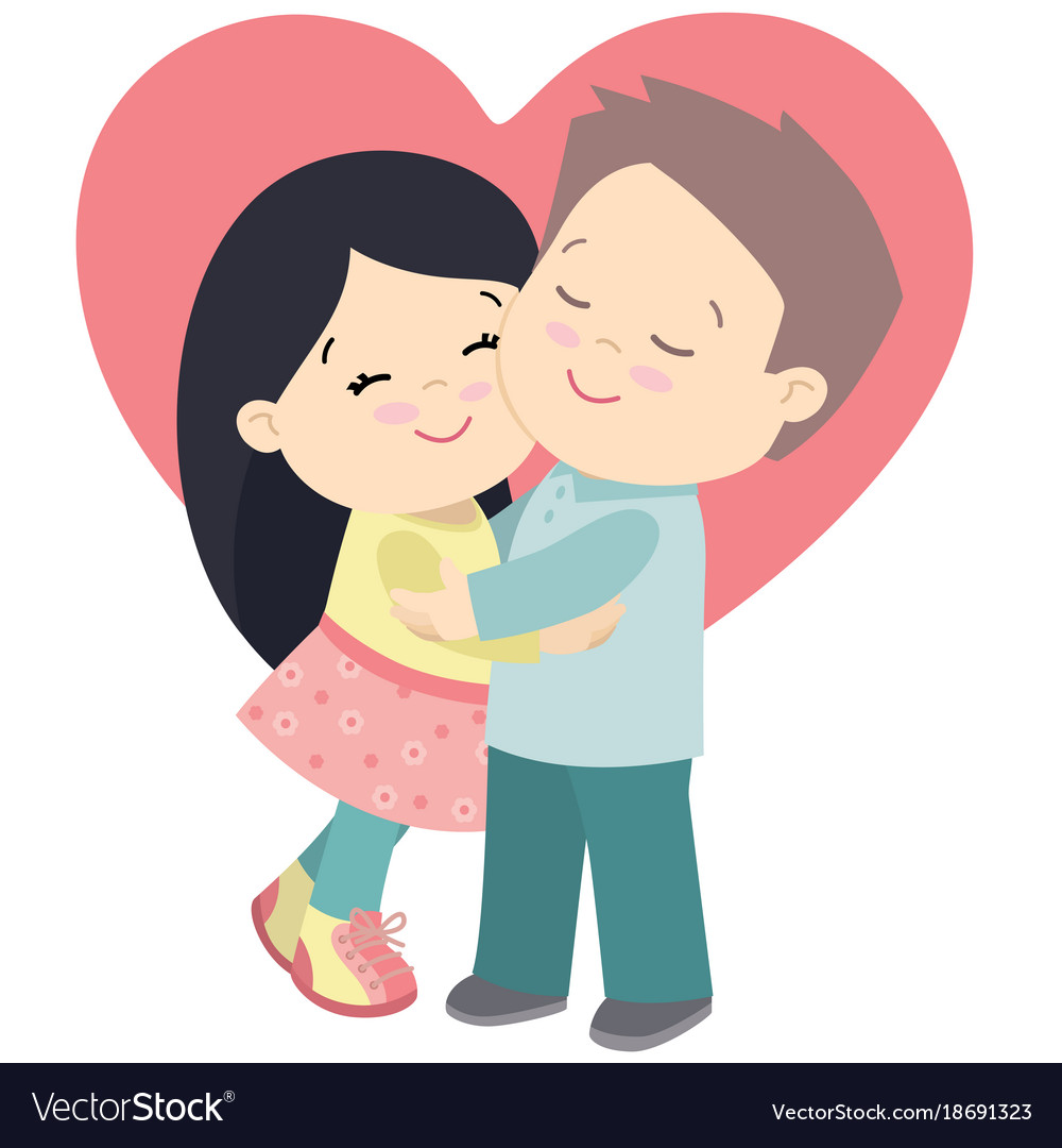 cartoon boy and girl hugging