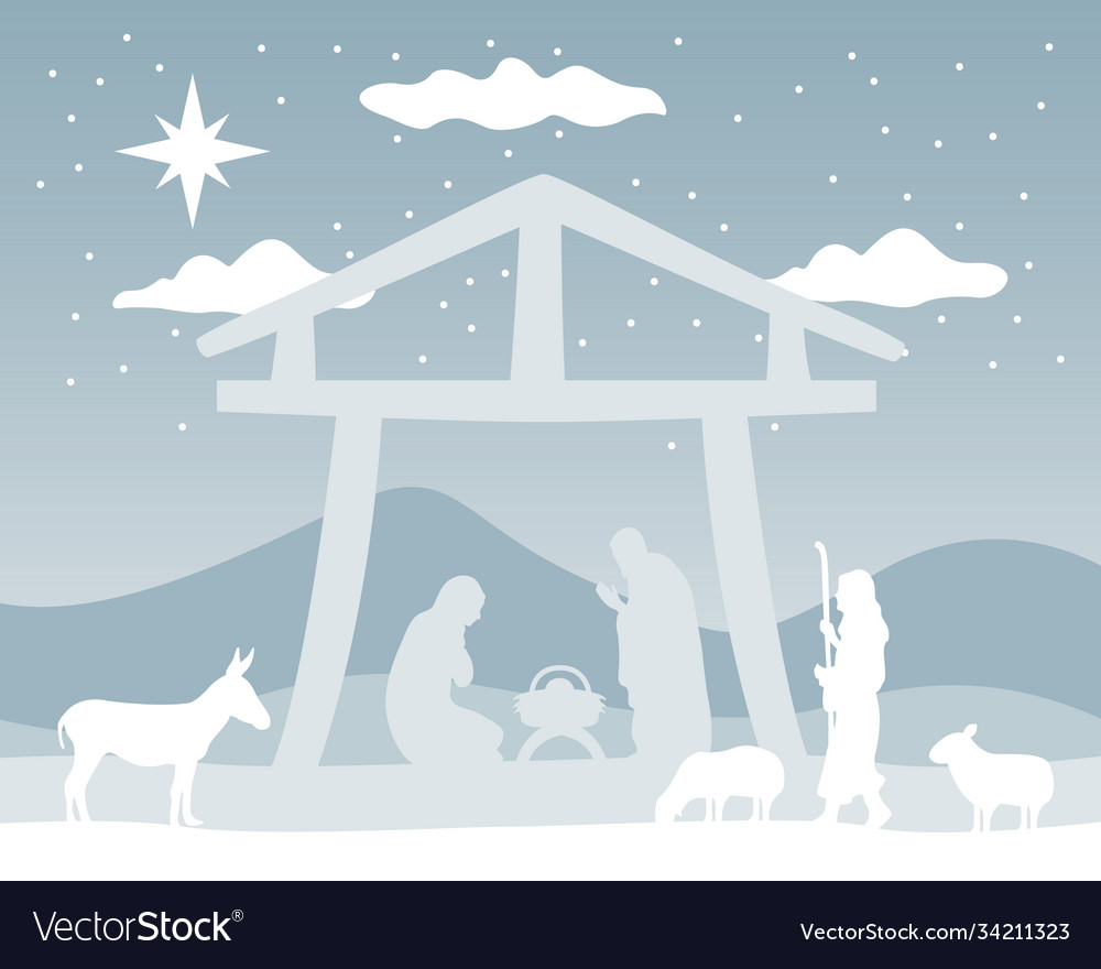 Happy merry christmas manger scene with holy Vector Image