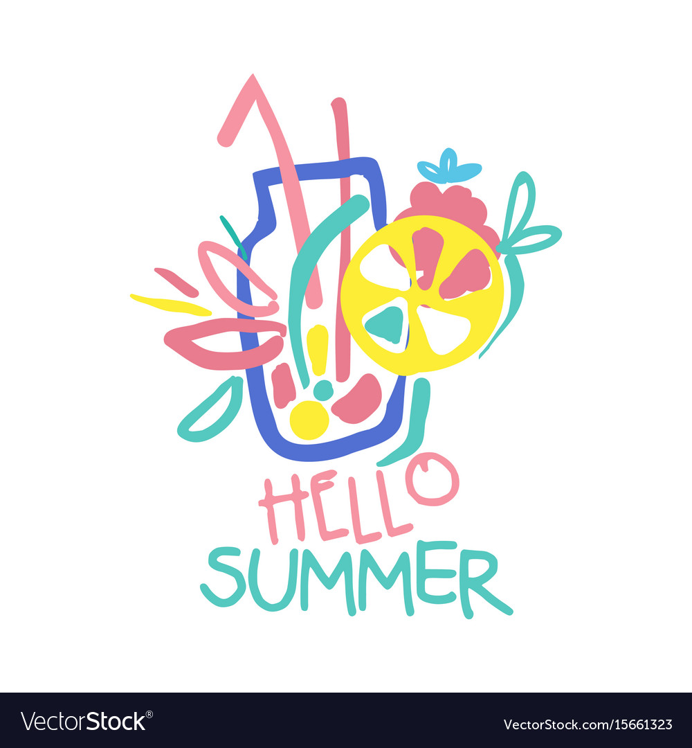 Hello summer logo template colorful hand drawn Vector Image