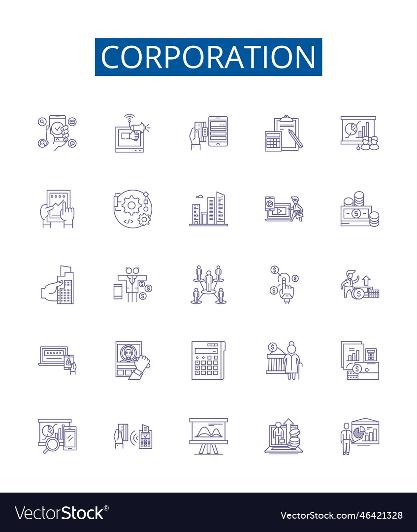 Corporation line icons signs set design Royalty Free Vector