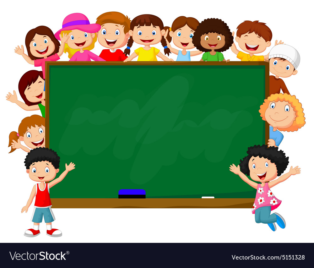 Crowd children with chalkboard Royalty Free Vector Image