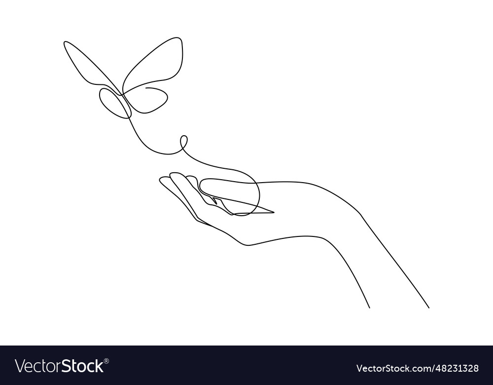 One continuous line drawing of hand holding Vector Image