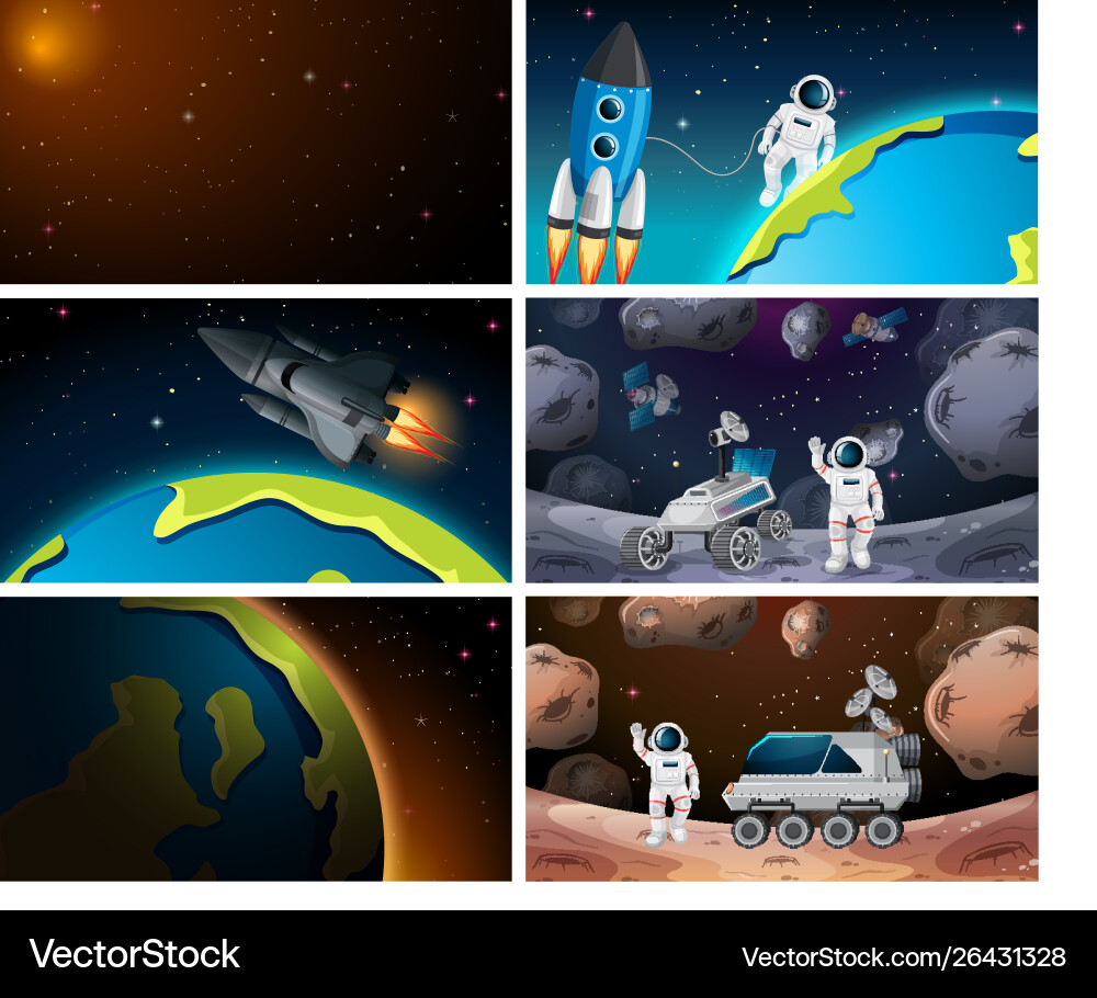 Set space scenes Royalty Free Vector Image - VectorStock
