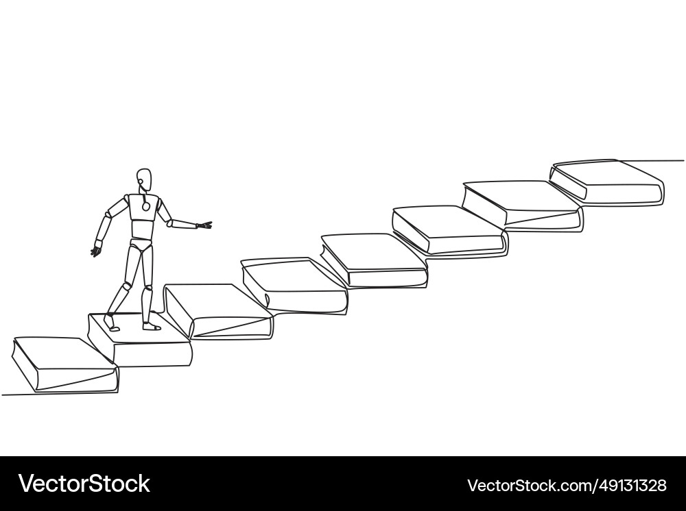 Single continuous line drawing smart robot climb Vector Image