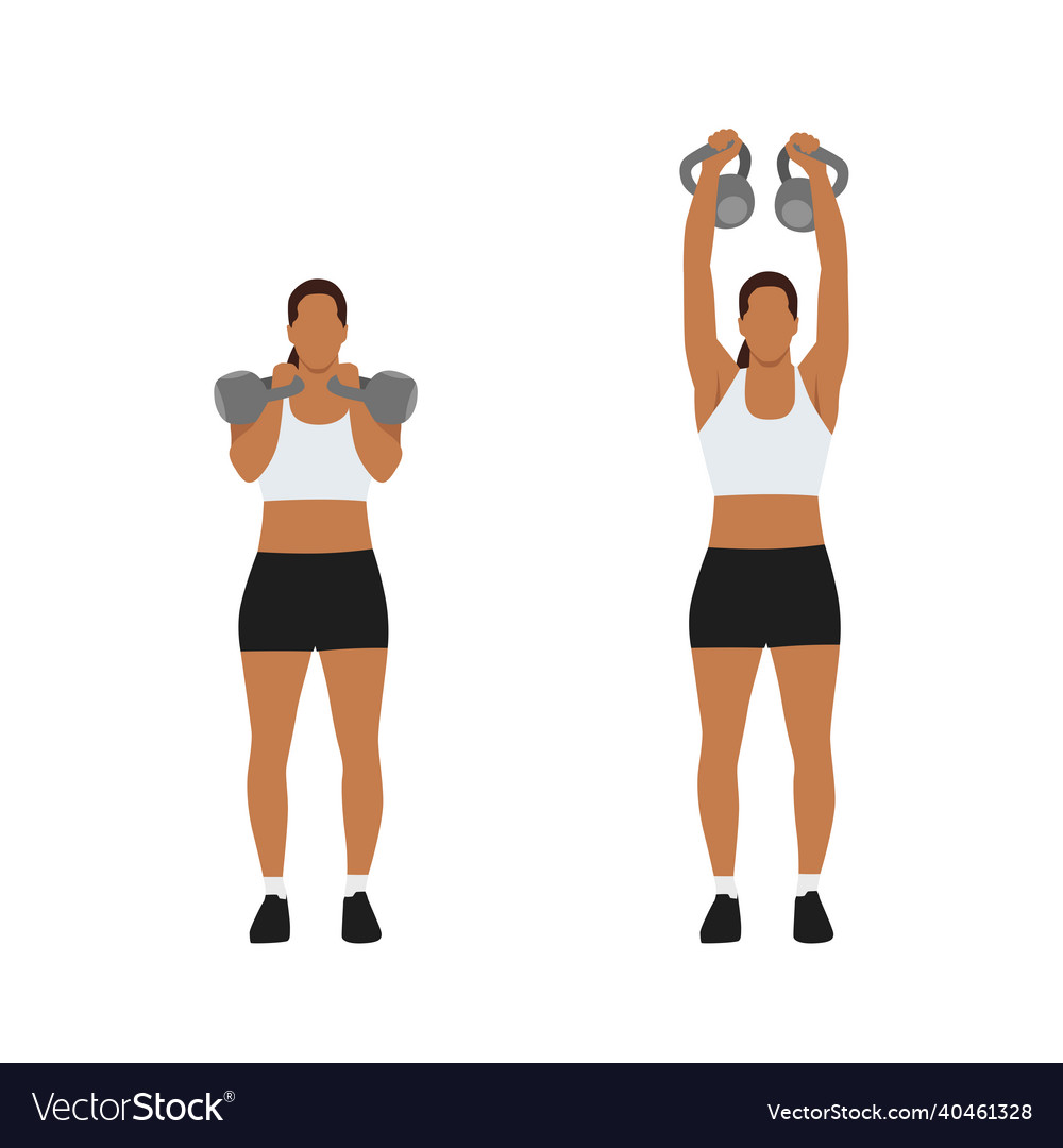 Woman doing two arm kettlebell military press exer