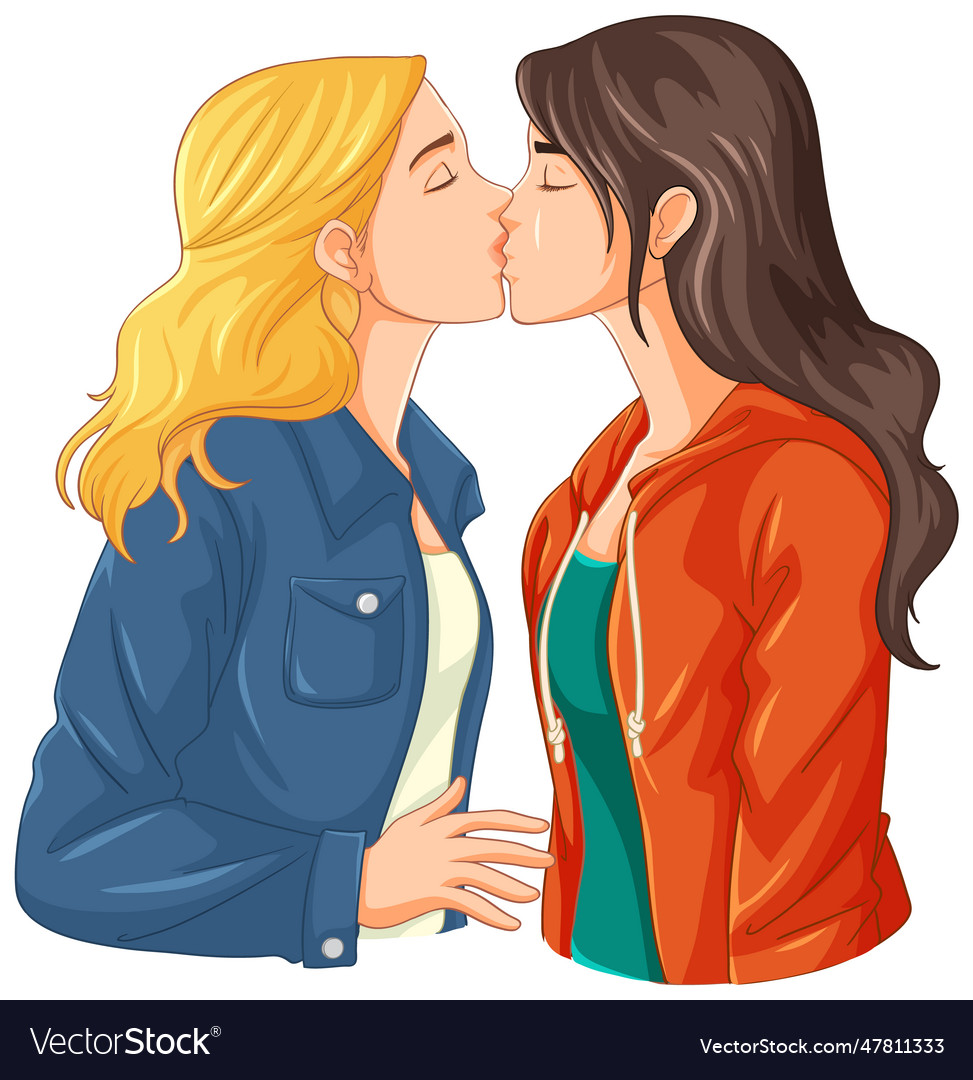 A lesbian couple kissing Royalty Free Vector Image