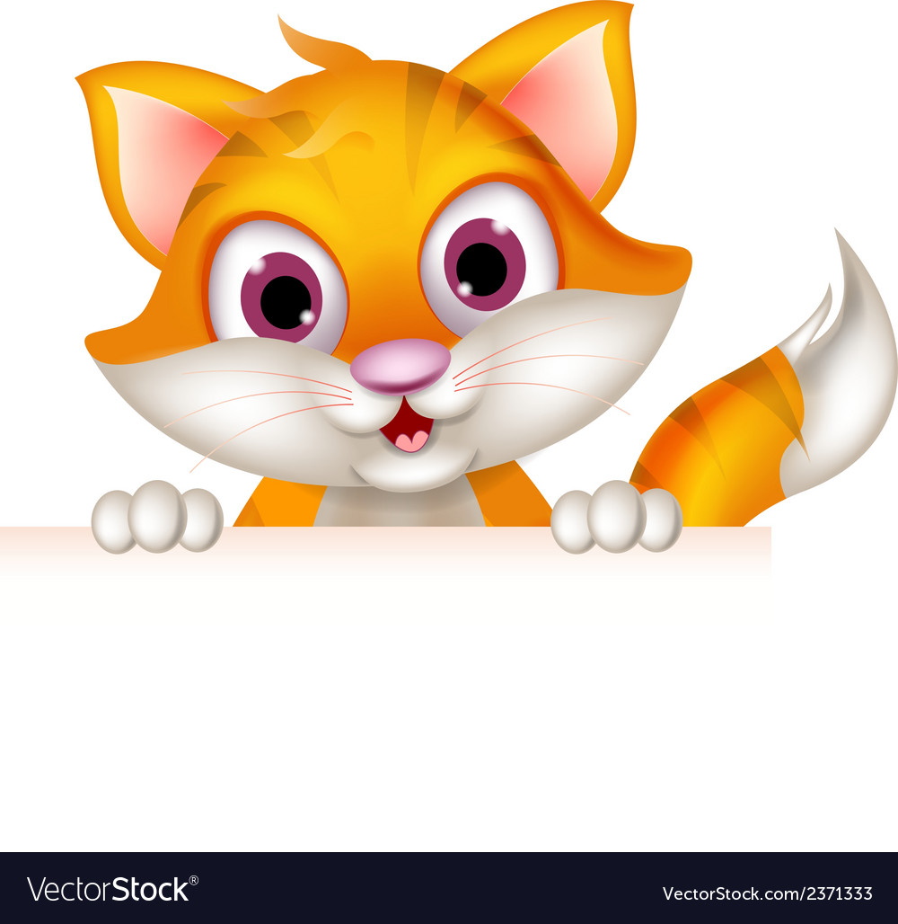 Cute cat cartoon holding blank sign Royalty Free Vector