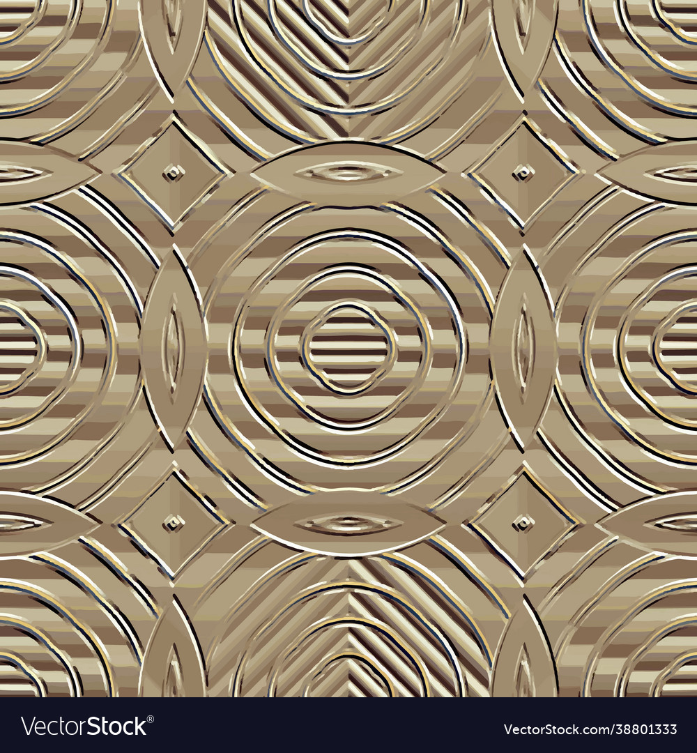 Embossed gold 3d seamless pattern emboss circles Vector Image