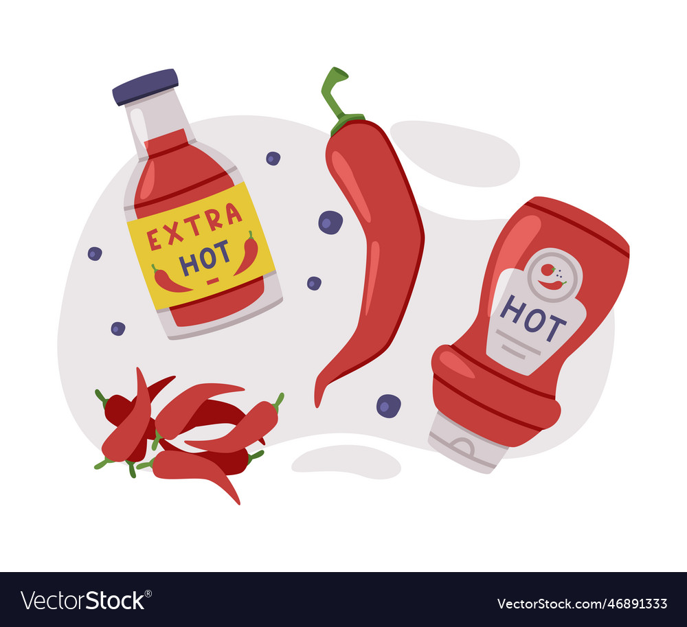 Hot And Spicy Chili Sauce In Bottle Royalty Free Vector