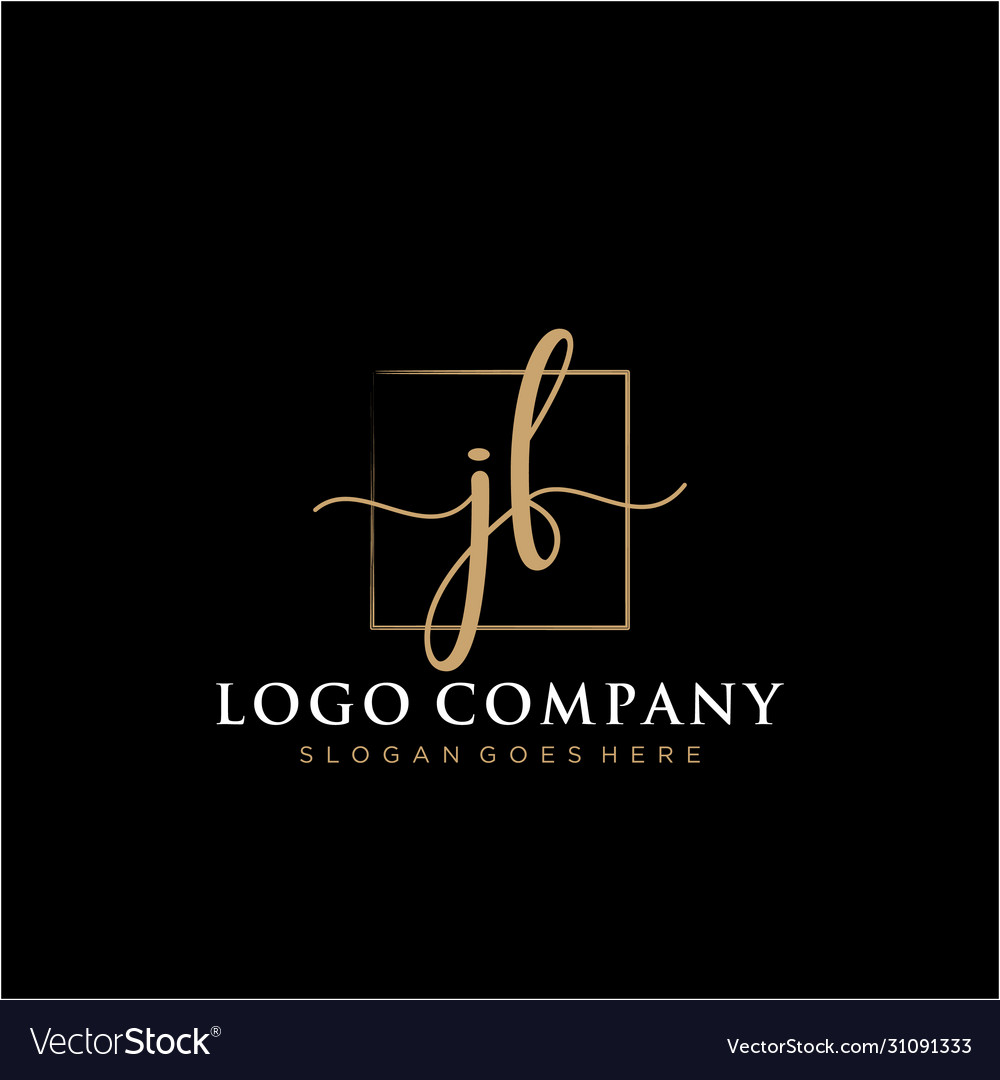 Jf initial handwriting logo with rectangle Vector Image