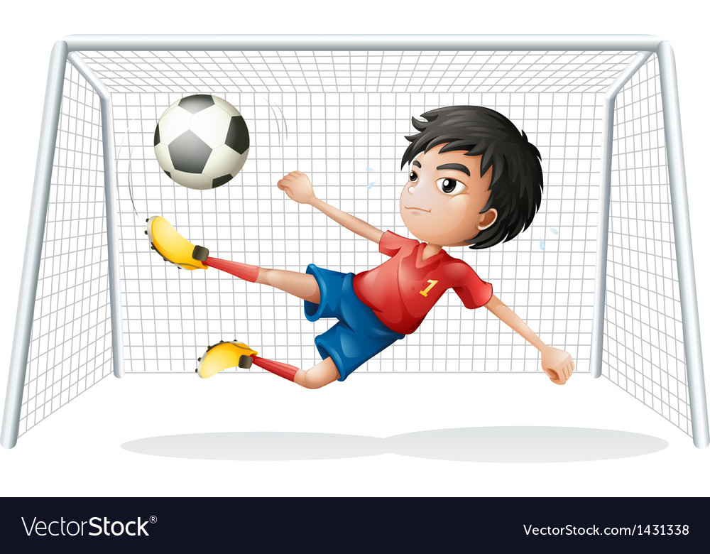 A boy playing soccer wearing a red uniform Vector Image