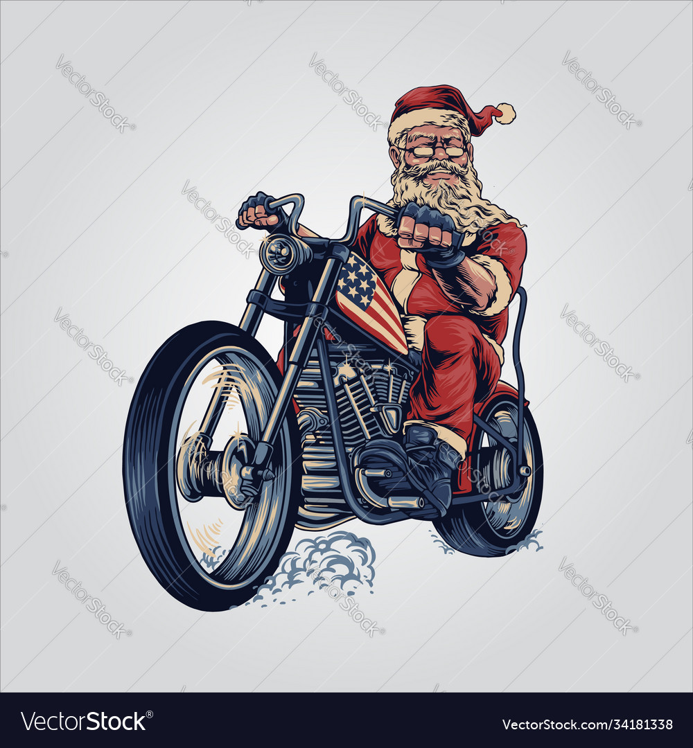 Bikers santa claus merry christmas cooper riding Vector Image