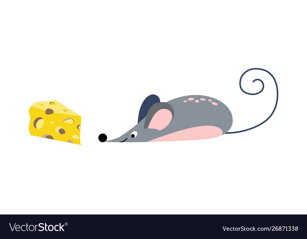 Cute cartoon mouse looking for a piece cheese Vector Image