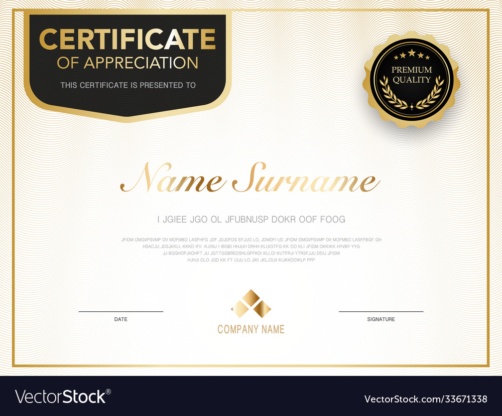 Diploma certificate template black and gold color Vector Image