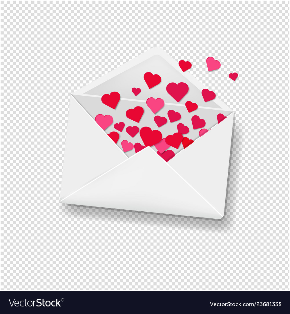 White envelope with hearts transparent background Vector Image