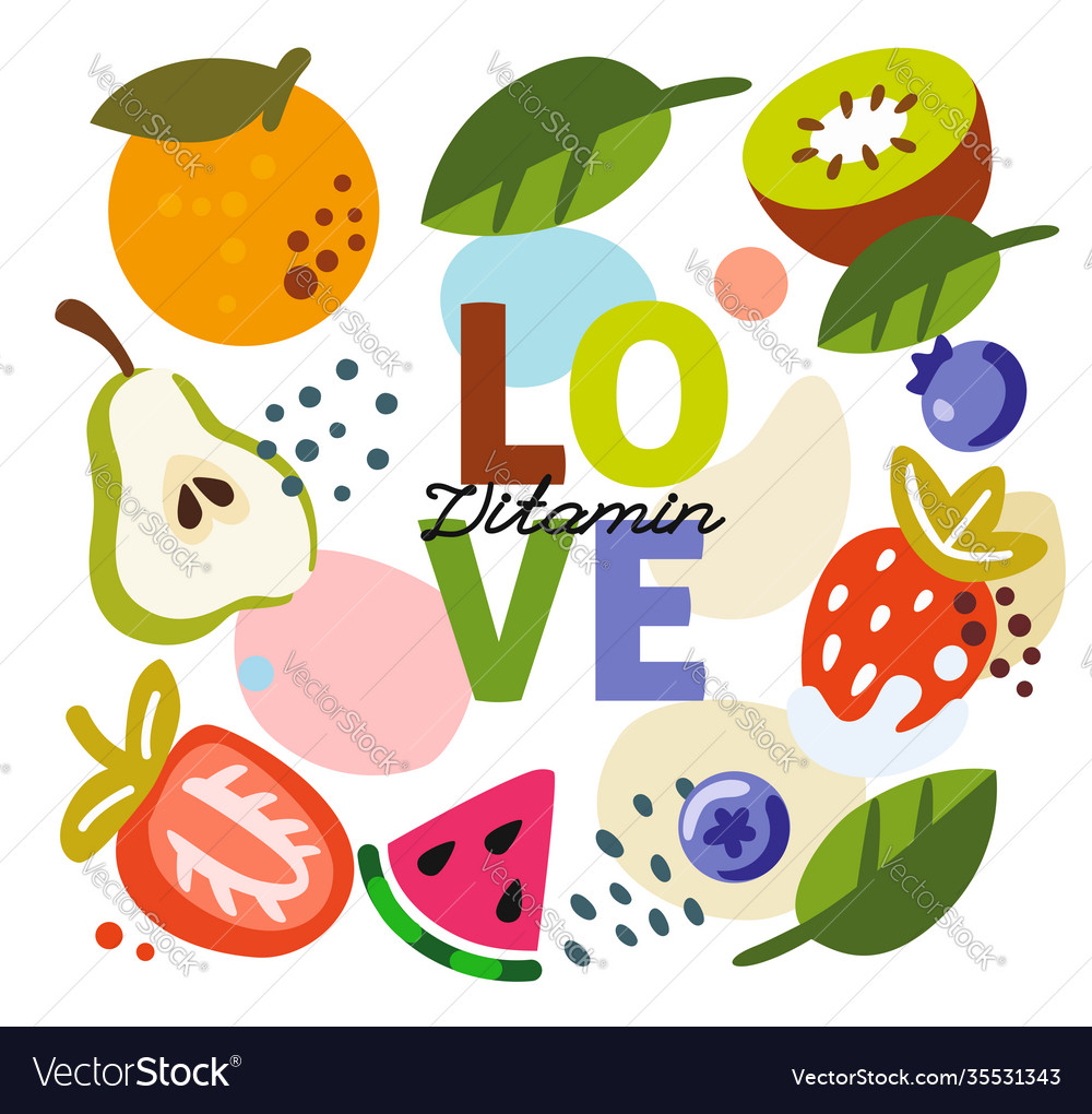 Background with fruit and text love Royalty Free Vector