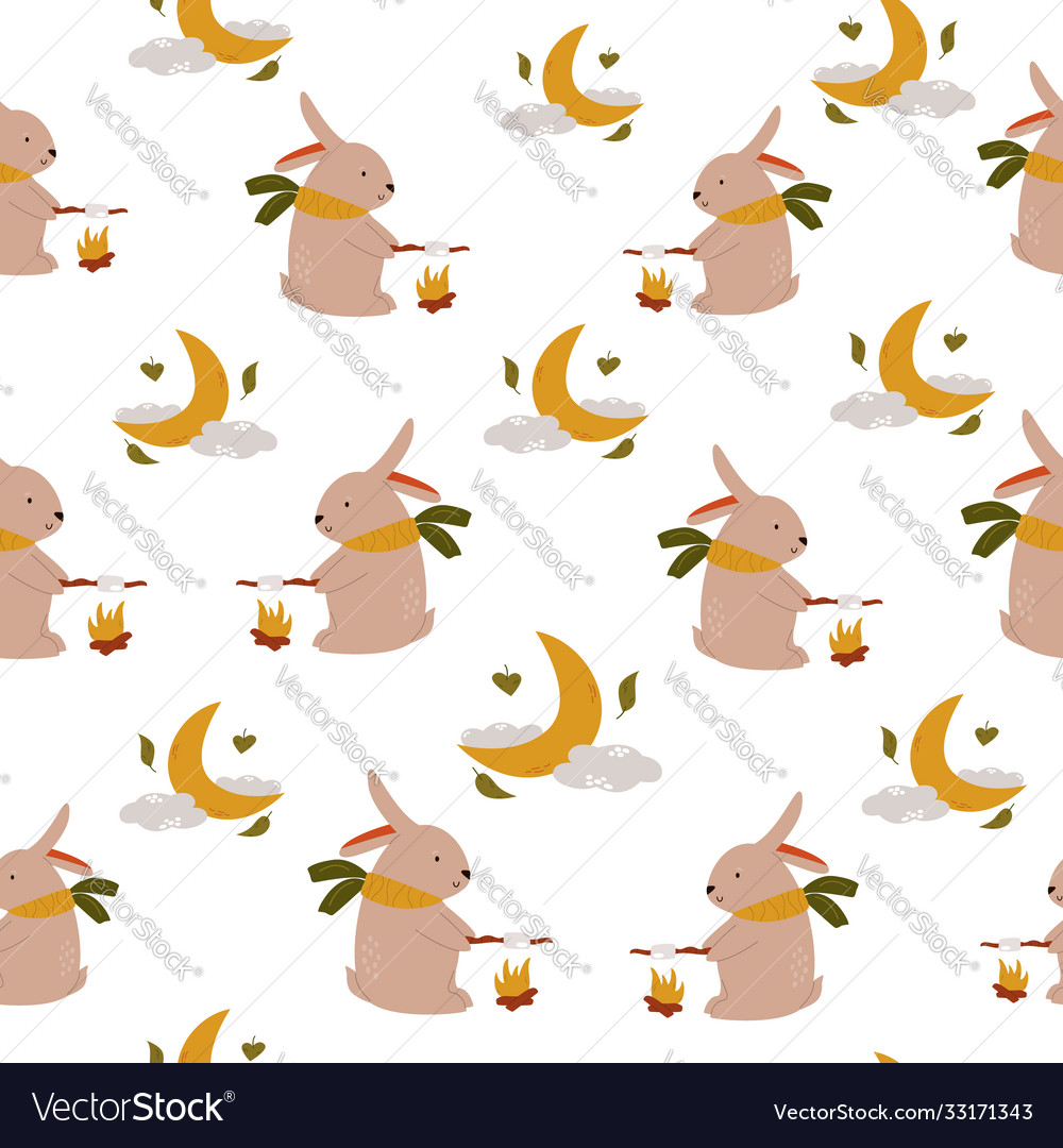 Cute seamless pattern with funny rabbits vector image Cute seamless pattern with funny rabbits