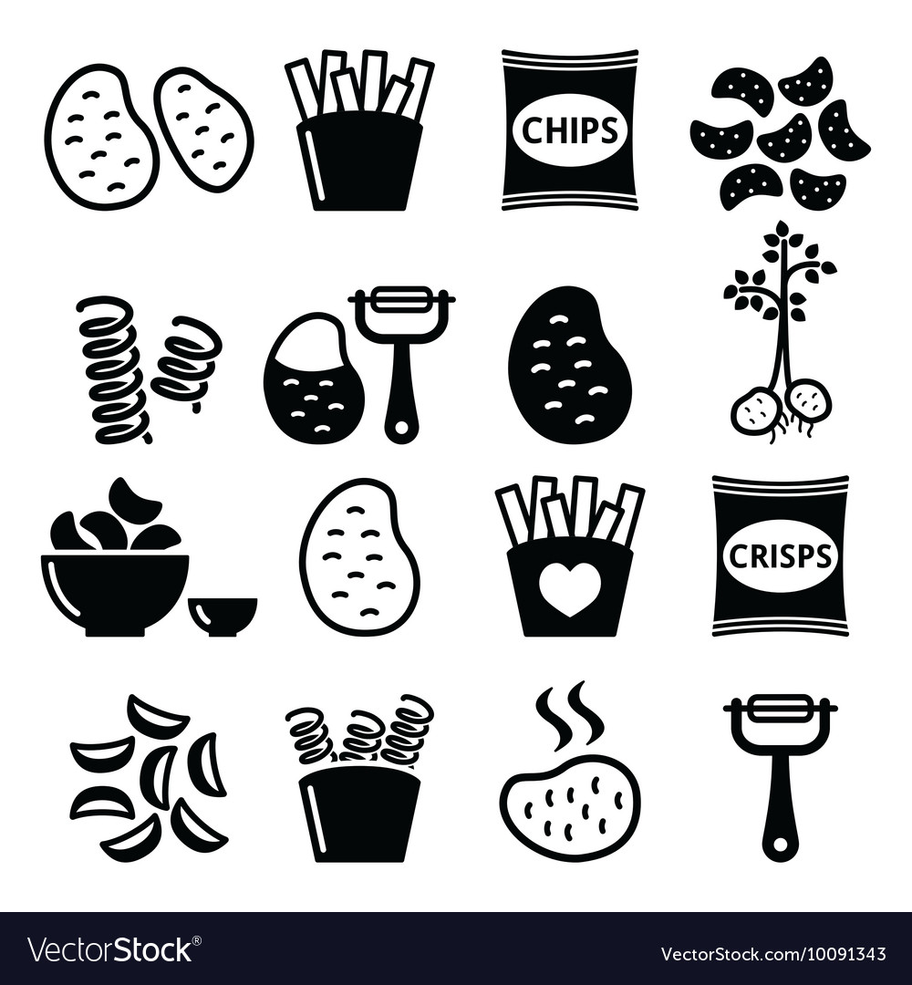 Potato French Fries Crisps Chips Icons S Vector Image