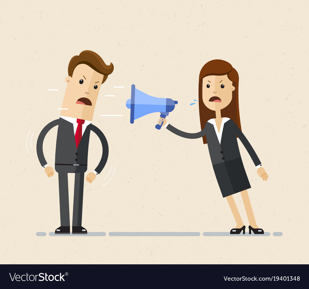 Business woman boss shouts at the man employee Vector Image