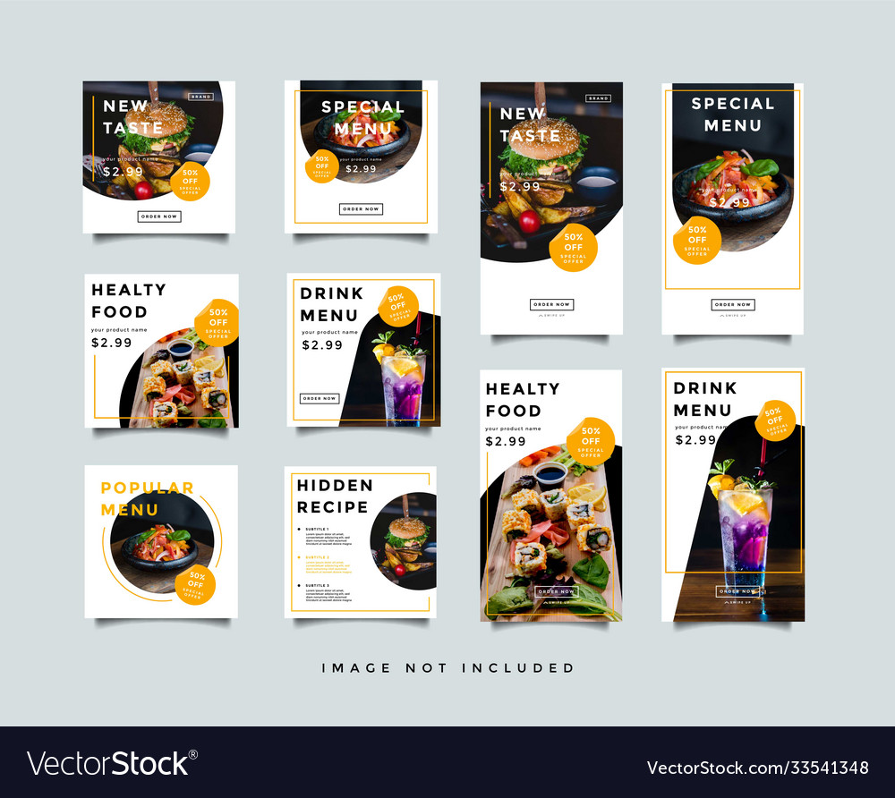 Food social media post intagram stories template Vector Image