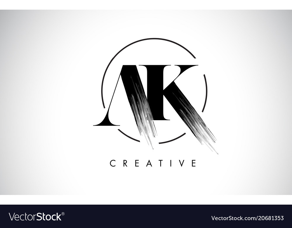 Ak brush stroke letter logo design black paint Vector Image