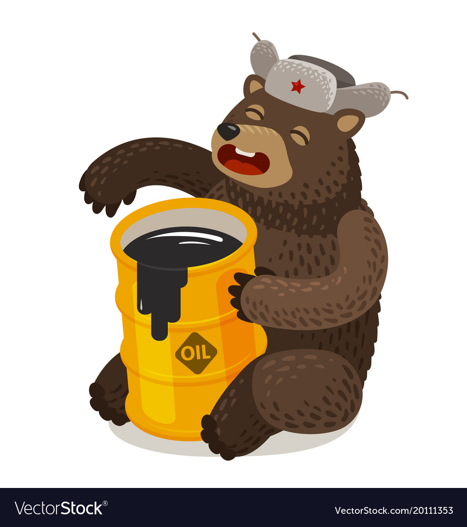 Funny russian bear with barrel of oil cartoon Vector Image Funny russian bear with barrel of oil cartoon Vector Image