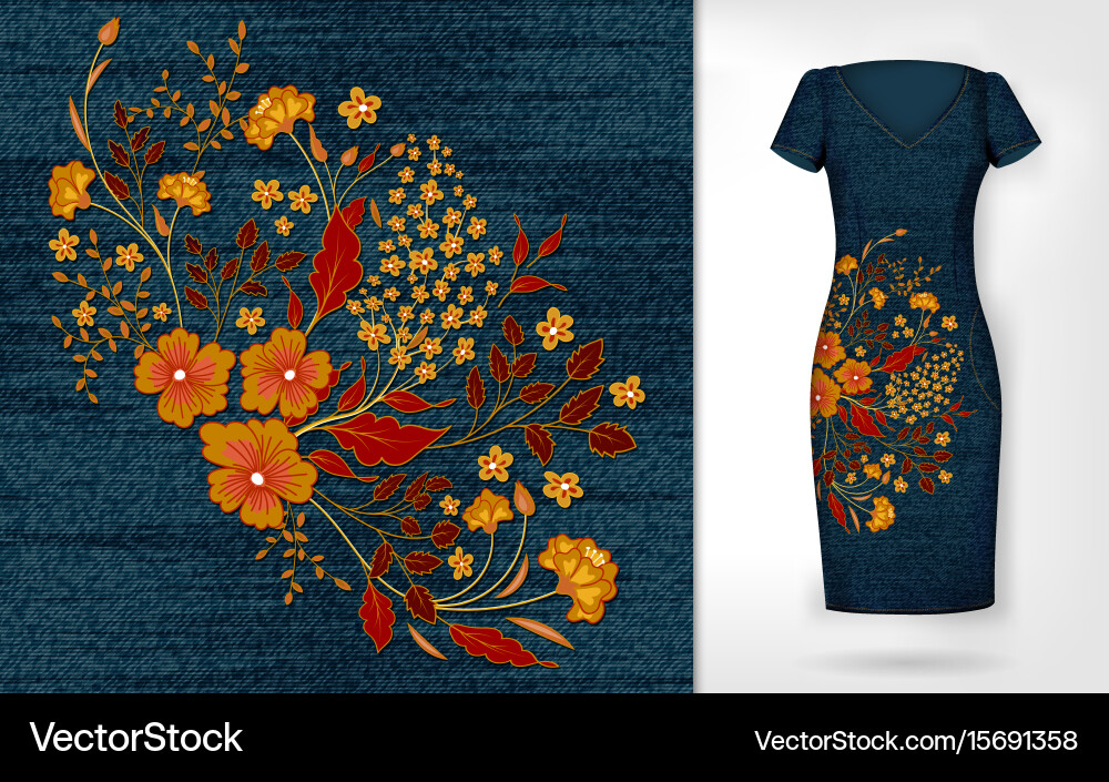 Embroidery patch vintage flowers show Royalty Free Vector