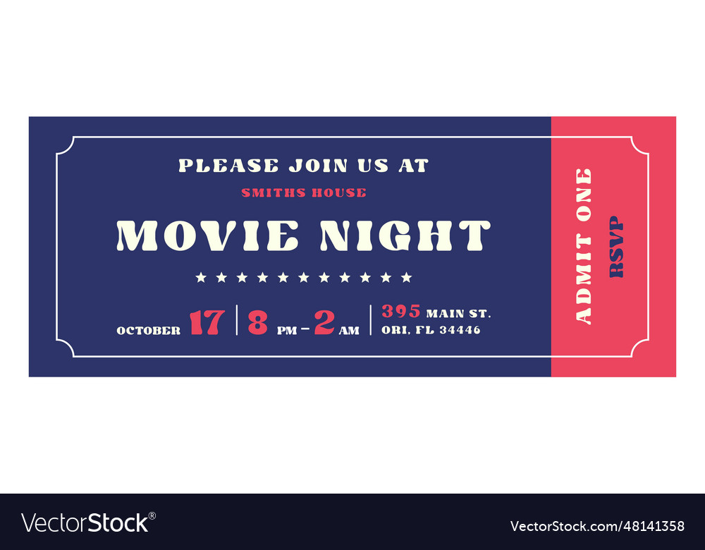 Isolated movie night ticket Royalty Free Vector Image