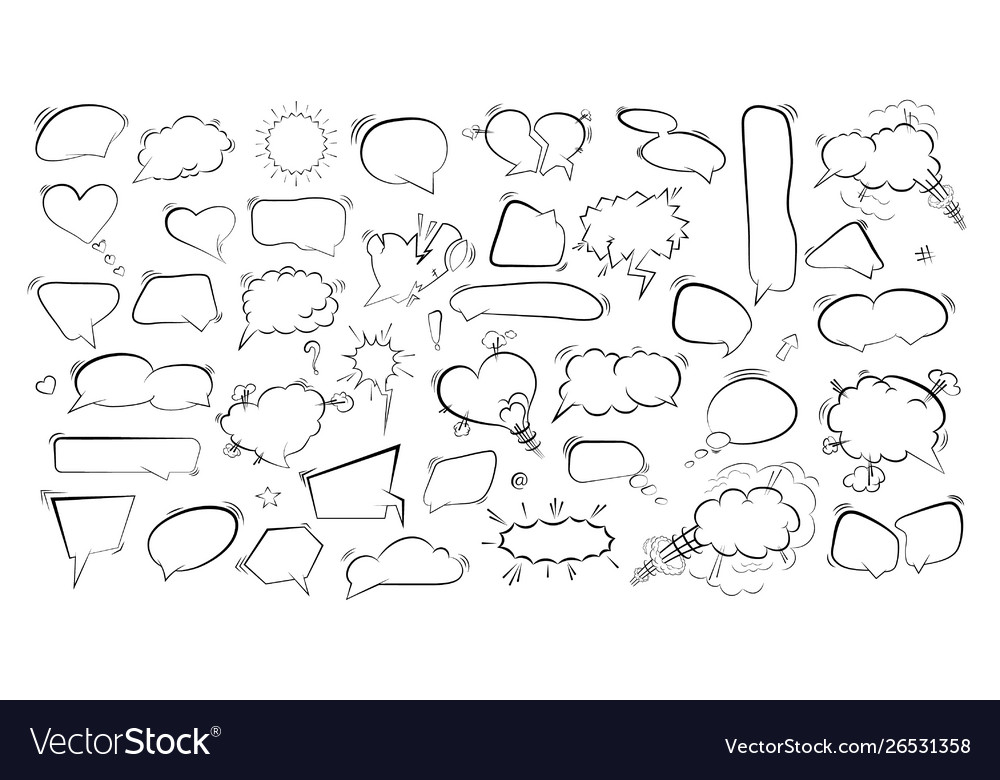 Outline speech bubbles set doodle speech balloon vector image Outline speech bubbles set doodle speech balloon