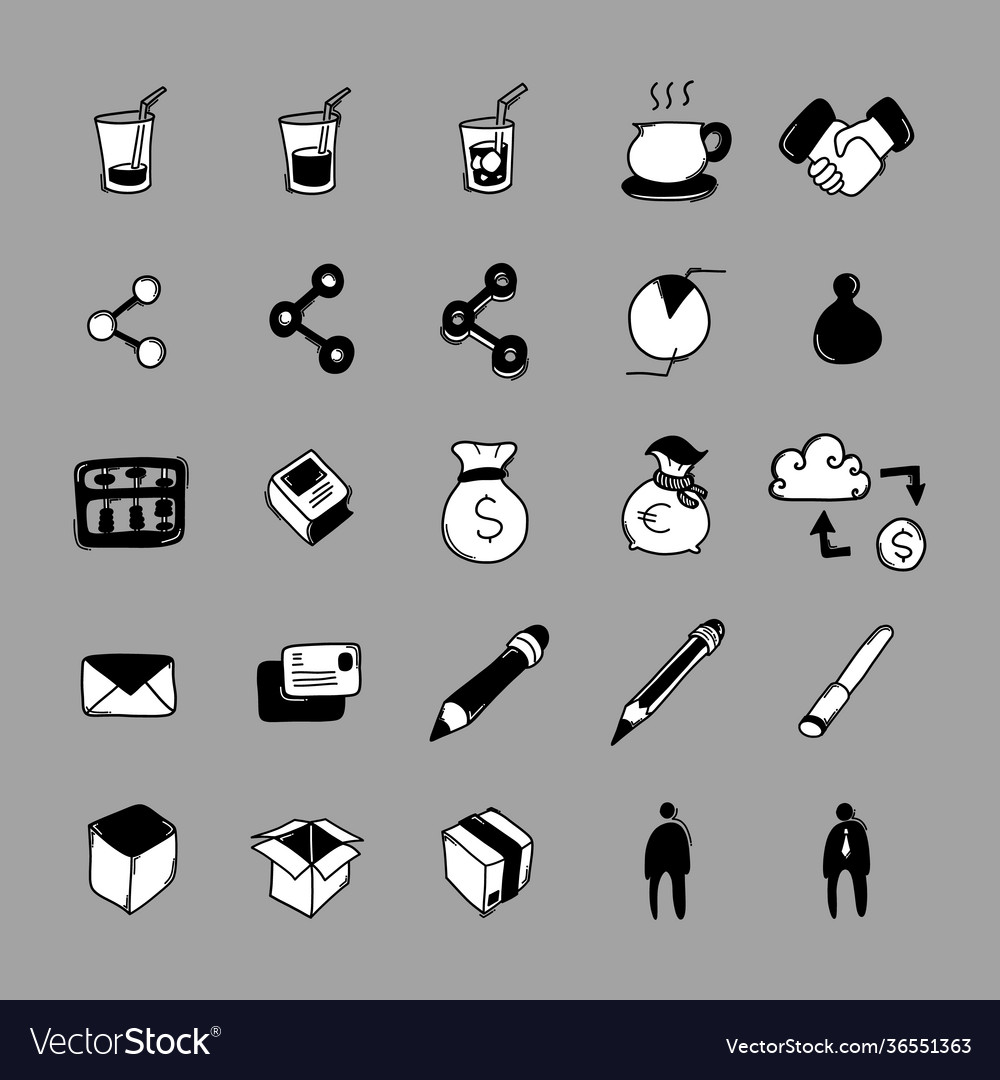 Business doodle icons set drawing sketch hand Vector Image