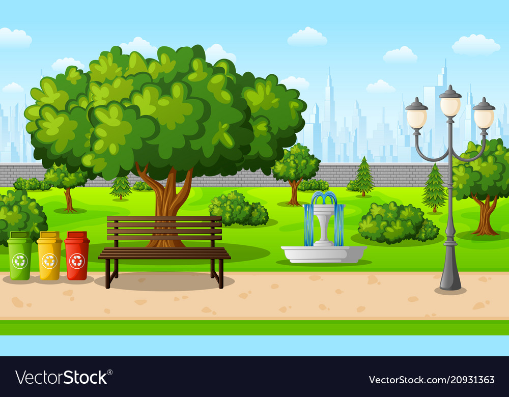 Green city park with town buildings Royalty Free Vector Green city park with town buildings Royalty Free Vector