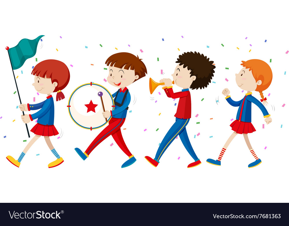 School band marching on street Royalty Free Vector Image