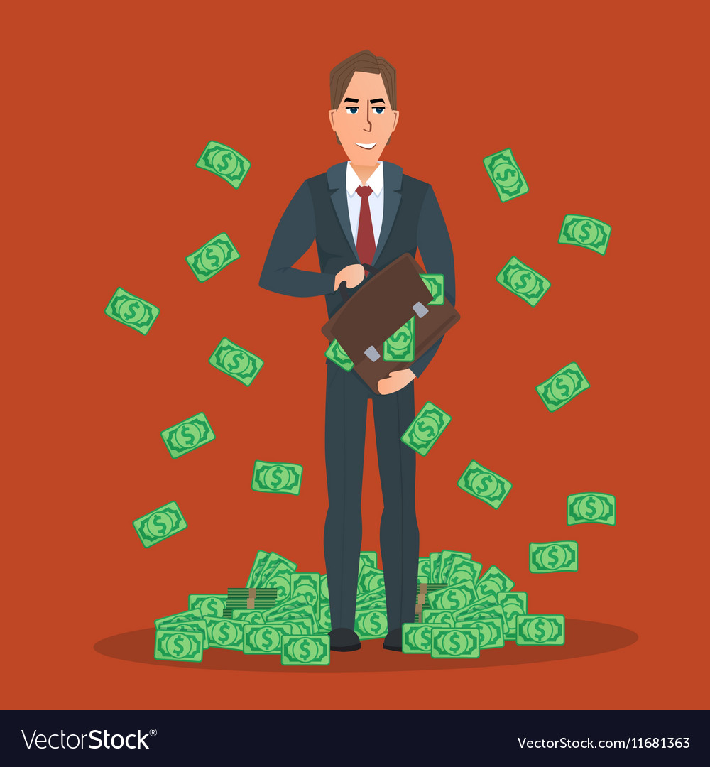 Successful businessman standing near a pile Vector Image