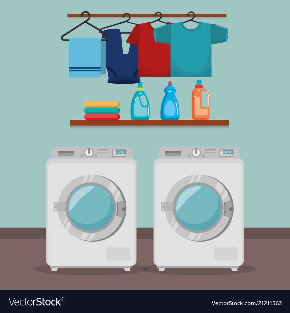 Wash Machine With Laundry Service Icons Royalty Free Vector