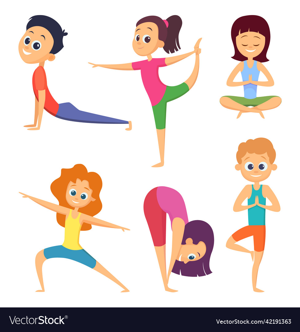 Yoga for kids happy children make different Vector Image